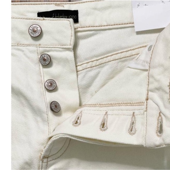 House of Harlow Womens Shorts High Rise Mom Cut Off Cream - Picture 5 of 8